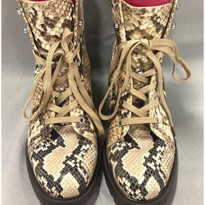 Vince Camuto Ve-Aprelyn Ankle Combat Boots Jewel Buckle Faux Snakeskin 9.5M